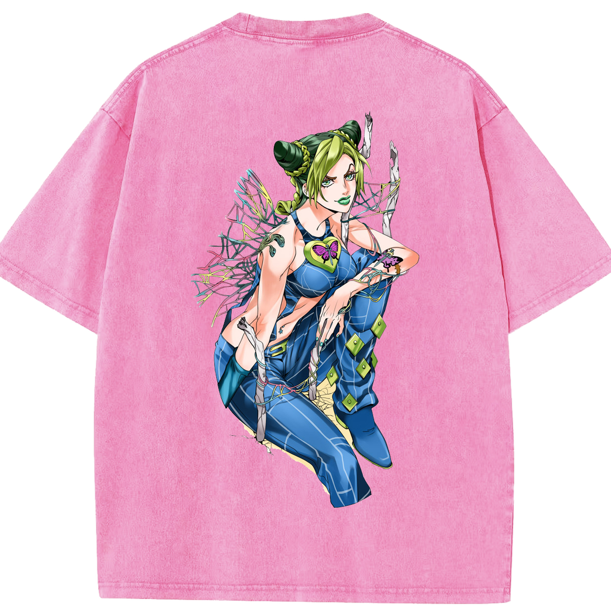 （画像用） "ジョジョの奇妙な冒険 くうじょう ジョリーン JoJo's Bizarre Adventure Jolyne Cujoh " 綿100% ヴィンテージ風 半袖Tシャツ（背面プリント）